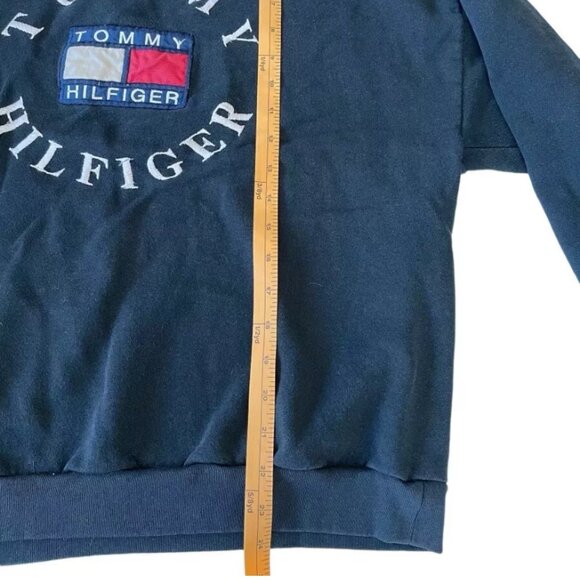 Vintage Y2K Tommy Hilfiger Mens Medium Black Logo Sweater Stitched Long Sleeve - Picture 5 of 6